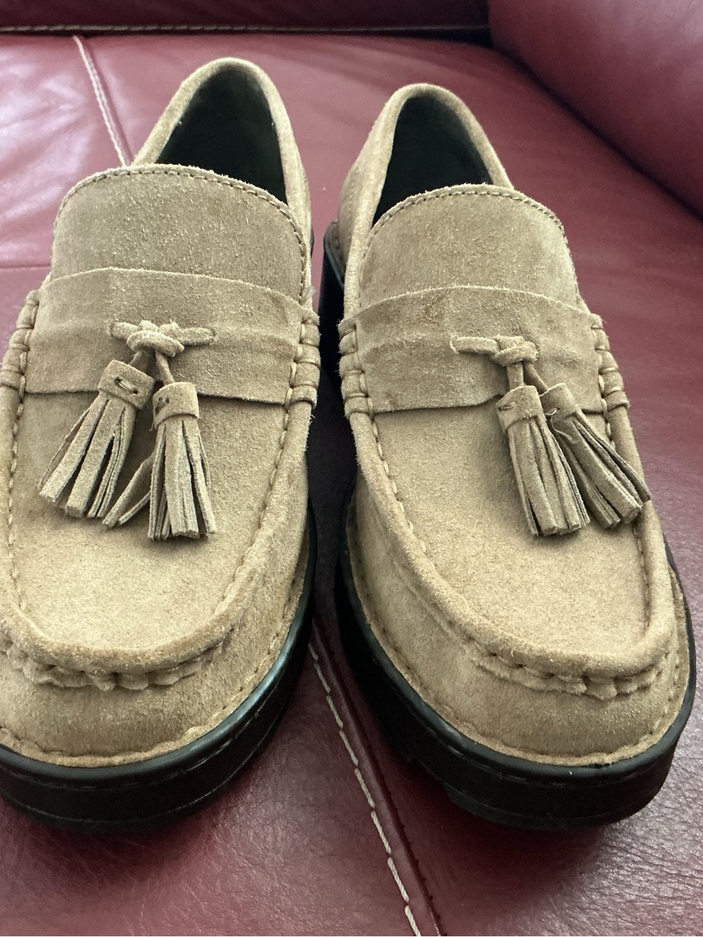 Womens Tassel Suede Loafers in Tan by BORN Size 7.5M